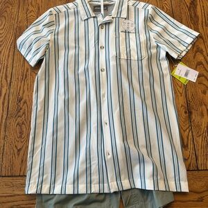 Eddie Bauer Blue & White Striped Casual Button Down Shirt with matching short